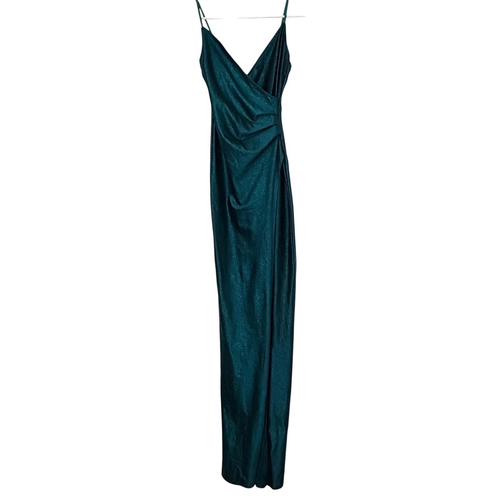 Emerald Sundae Womens XS Teal Green Glitter Shimmer Slit Maxi Dress Formal